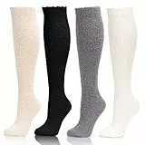 Dzpuhuojz 4 Paar Kniestrümpfe, Flauschige Kuschelige Warme Thermosocken für Den Winter, Modische Beinwärmer-Stiefelsocken, Weihnachts-, Geburtstags- und Erntedankgeschenke für Damen und Mädchen