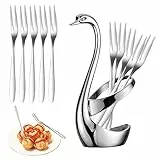 Obstgabeln-Set aus Edelstahl, Besteckset mit Schwanenboden Lagerregal mit 10 Gabeln, Für Kuchen, Gemüsesalate, Desserts, Obst, Tischgabeln, Gebäckgabeln
