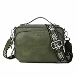 Gladdon Umhängetasche Damen, Schultertasche mit Reißverschluss, Crossbody Bag, Leder handtasche klein, Breite Schultergurte Jacquard-Gewebe