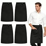 prota 4 Stück Vorbinder Schürze, 70 x 70cm Kochschürze, Schwarz Kellnerschürze, Küchenschürze für Damen Herren, Grillschürze für Küche Kochen Backen Garten BBQ Cafe