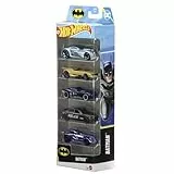 Hot Wheels Batman Spielzeugautos im 5er-Pack, Set aus 5 Die-Cast-Fahrzeugen im Maßstab 1:64 im Batman-Design, einschließlich des Batmobiles, JDR18