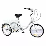 KEESUNG Dreirad für Erwachsene 20', 8 Gang Schaltung Fahrrad Einstellbares Einkaufen Trike Cruise Fahrrad mit Korb, Weiß 3 Rad Fahrrad für Erholung, Einkaufen, Picknicks, Reisen
