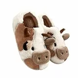 papasgix Cow Slippers Kuh Hausschuhe Unisex Flauschig Damen Herren Plüsch Tiere Pantoffeln Niedliche Cartoon Hauspantoffeln Winter Kuschelige Warme Schuhe Indoor Mädchen Frauen