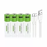 Lankoo USB AA Lithium Ionen Aufladbare Akkus, 1.5V 2600mWh wiederaufladbare batterien AA Akku, 1H Stunden Schnellladung, 1200 Zyklen mit Typ C Ladekabel Überladeschutz, 4er-Pack