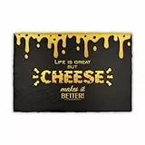 Finest Folia Schieferplatte Brotzeit 30x20cm Servierplatte beschriftet Dekoration zum servieren Deko Untersetzer Schiefer Buffet Essen wasserfest RVX001 (10 Cheese makes it better)