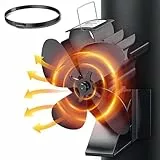 Kaminventilator Magnetisch, 3-in-1 Ofenventilator Ohne Strom, 4 Blättern Leiser Kamin Ventilator Kaminlüfter für Kaminofen/Kamin/Ofen/Holz/Ofenrohr/Kaminrohr, mit 1 Ersatzring