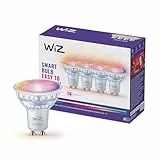 WiZ Smart LED Glass GU10 Spotlight, Full Color and Tunable White, 50 W Äquivalent, 2200–6500 K, 345 Lumen, dimmbar, kompatibel mit Alexa, Google Assistant und Apple Home, 4er-Pack
