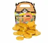 200g Goldmünzen aus Milchschokolade plus 1x Piraten-Schatzkiste aus Karton I ca. 25 Stück I Ideal als Mitgebsel und für Kindergeburtstage Schatzsuche Goldschatz
