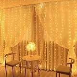 Lichterkette innen，MUSUNIA lichtervorhang USB 2X2M 200led lichterkette , Lichtervorhang Fenster mit 10 Haken für Schlafzimmer Fenster Party (warmweiß)