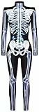 Ocean Plus Damen Halloween Skelett Digitaldruck Overall Schmal Geschnittene Langärmlige Einteilige Strumpfhose Jumpsuit (M, Blaues Schmetterling Skelett)