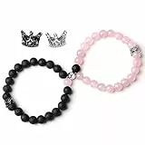 XIANNVXI 2Pcs Partnerarmbänder Paar Armbänder Partner Pärchen Armband Matching Couple Bracelets Naturstein Stretch Armband Valentinstag Geschenke für Frauen Männer（Lava Rock & Rosenquarz）