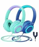 iClever Kinder Kopfhörer mit Sharing Splitter [2 Pack]- 85dBA Safe Volume Limited - HS22 Kopfhörer für Kinder mit Kabel, Tangle-Free 3.5mm Jack Foldable Stereo für Schule/Tablet/Reisen