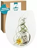 Calmwaters® WC Sitz mit Absenkautomatik Wellness-Motiv Plumeria, Thermoplast Toilettendeckel, abnehmbar, Top-Fix, universale O-Form, ovaler Toilettensitz, Komfort Klodeckel, Wellness-Dekor, 26LP5005