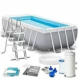 INTEX 'PrismFrame' Pool rechteckig Aufstellpool Komplettset (400 x 200 x 100 cm) inkl. 12V Filterpumpe & Sicherheitsleiter Familienpool Swimmingpool Volumen ca 6.836l, blau (26788GN)