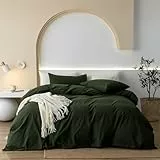Gezu Bettwäsche 220x240 Baumwolle Olivgrün Grün 3 Teilig Baumwolle Doppelbett Uni Bettwäsche Set Weiche ÖkoTex Zertifiziert für Allergiker und Kissenbezüge 80x80cm mit Reissverschluss