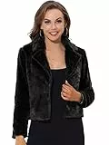 Allegra K Damen Cropped Kunstpelz Jacke Revers Cardigan Shrug 2023 Winter Flauschiger Kunstpelz Mantel, Schwarz, M