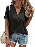 VEUNCOS Damen Sommer Kurzarm Tops Dressy Casual V Ausschnitt Bluse Lockere Passform Schwarz XXL