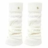 Bseical Stulpen für damen Mädchen aus Wolle Beinstulpen Gestrickte Beinlinge Leg Warmers Beinwärmer Flexibel Warme Kniewärmer Stiefelstulpen Langer (Weiß, S/L-57cm)