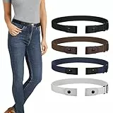 LEACOOLKEY 4 Stück Damen ohne Schnalle Elastischer Stretch Gürtel für Jeans Unsichtbarer Schnallenfreier Plus Size Gürtel für Herren Metallfrei