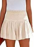 Tincini Shorts Damen Sommer Baumwolle Elastisch High Waist Kurze Hosen Causal Rüschen Strandshorts Einfarbig Freizeit Shorts Sweatpants (Aprikose,L)