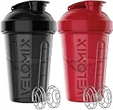 VELOMIX -2 PACK- 600ml Eiweiß Shaker - Auslaufsicher Shaker Proteinshake Mit 2x Kugel | Drehverschluss & Mess-Skala Shake Becher | Spülmaschinengeeignet & Stackable Protein Shaker (Black/Red)