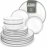 Porzellan Geschirrset 6 Personen Scandi 24 tlg. TESTSIEGER, Traumhaftes skandinavisches Porzellan Geschirr Set, Schüssel- und Teller Set, Tafelservice 6 Personen, Geschirrsets Pure Living in weiß