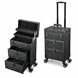 Kosmetikkoffer Kosmetik Trolley mit 2 Schubladen Friseurkoffer Groß Nageldesign Koffer Werkzugkoffer Ngaelkoffer Make up Koffer mit Rollen Schminkkoffer Abschließbarer,Schwarz