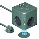 JACEPFY Steckdosenwürfel mit 4 USB, 7-IN-1 Mehrfachsteckdose Würfel Steckdosenleiste mit Schalter und 2M Kabel für Büro Küche Reisen, Grün