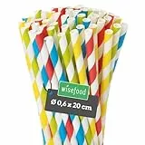 Wisefood® Strohhalme Papier [20 cm Ø 6] Party Deko [bunt] alternative Strohhalme Plastik-frei für Geburtstag Hochzeit DIY [100 Stk.] für Cocktail Getränke Cola Energy Drink Wasser Limo BIO