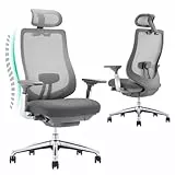 COLAMY XK Atlas Ergonomischer Bürostuhl, Netz-Chefsessel mit verstellbarem Kopfstütze, Computer Schreibtischstuhl Drehstuhl mit 4D-Armlehnen, Aluminium Basis/Schiebesitz/Neigungssperre, Dunkelgrau