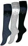 3 Paar THERMO-Woll Kniestrümpfe für Damen. Hochwertiger Qualitäts-Kniestrumpf. 3 Paar Mehrfarbig,Gr.- EU-39/42