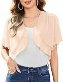 Aottori Damen Chiffon Bolero Festlich ärmellos Elegant Shrug Top Kurze Strickjacke Cardigan Open Front Bolerojacke Schulterjacke Aprikose M