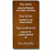 Rostikal Spruchtafel Familie 30x15 cm - Edelrost Metall Gartenschilder zum Hängen - Ideale Gartendeko Geschenk als robuste und wetterfeste Garten Rost Deko