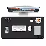 TECKNET Schreibtischunterlage, 80 x 40cm Große Tischschutzpolster,Wasserdichte Laptop Desk Mat,PU Leder Tischunterlage, Abwischbar Doppelseitige Schreibunterlage für Büro/Zuhause (Dunkelgrau/Schwarz)
