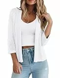 Kistore Leichte Strickjacke Damen Sommer 3/4 Ärmel Strickjacke Damen Elegant Freizeit Strand Bolero Cardigan Weiß M