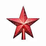 HEITMANN DECO Weihnachtsbaumspitze Stern Rot – Christbaumspitze mit Glitzer für den Weihnachtsbaum – Deko Stern aus Kunststoff, modern, 20x19 cm