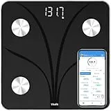 Vitafit Körperfettwaage Waage Personen Personenwaage digital mit APP 182kg, Professionelle Wägefabrik seit 2001, Körperanalysewaage mit Bluetooth, Körperwaage für Körperfett, BMI, Muskelmasse,Schwarz