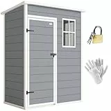 Outsunny Gerätehaus Kunststoff 1,14m² 151 x 92 x 193cm Geräteschuppen mit Pultdach Boden Fenster Abschließbarer Tür wetterfest Gartenhaus Outdoor Garten Schuppen für Hinterhof Grau