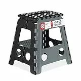 Relaxdays 1 x Tritthocker XL klappbar, einstufig, Klapphocker mit Griff, 120 kg, Kunststoff, 39,5 x 38,5 x 32 cm, schwarz-grau