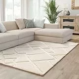 Interiyou Teppich Wohnzimmer Verona - 200x300 cm Creme - Für Schlafzimmer, Esszimmer, Kinderzimmer - Hochflor mit 3D-Effekt - geometrische Muster - Pflegeleicht