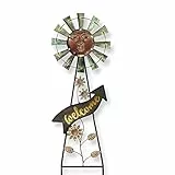 TERESA'S COLLECTIONS Gartendekoration mit Solar-Außenlichtern, Windspiel, Hofkunstschild für draußen, 66 cm, bronzefarbenes Metall, Sonnengesicht, Windmühle, dekorativer Gartenstecker für
