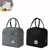 AMONENZ 2 Stück Lunch Bag, ragbarer Thermo Tasche, Faltbarer Lunchbox Tasche, mit Wärmeisolierender Aluminiumfolie, für Büro, Camping und Reisen