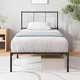 Zinus Justin Bett 200x90 cm – 35 cm hoch – Metallbettgestell mit Kopfteil – Metallbett mit Lattenrost – Kein Boxspringbett erforderlich – Freiraum unter dem Bett - Modernes Design – Schwarz