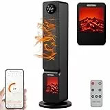 Heizlüfter mit Kaminillusion energiesparend Oszillierend Überhitzungsschutz 2000 Watt 2 Stufen Über Smartphone steuerbar mit Tuya App Heizlüfter Leise mobile Heizung Elektroheizung Miniheizung Heater