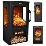 Tronitechnik® Elektrokamin elektrisch - Kaminfeuer mit LED Flammeneffekt, 1kW/2kW Watt Kamin, mit Thermostat Panorama-Sichtfenster Heizfunktion, 2 Heizstufen, mit Ventilation