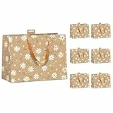 PremiumLine Geschenktaschen Kraftpapier 6 Stück | Geschenktüte aus recyceltem Kraftkarton mit Baumwollband | DIN A4 Geschenktasche mit Frühling Blüten, Large 26x32x12cm | Skorpion Papeterie