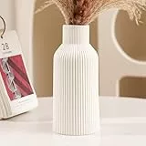 Hanaomaoyi Keramik Vase für Pampasgras, 20cm Weiß Matt Rund Modern Design, Boho Vase für Wohn- und Schlafzimmer Dekoration, Nordic Stil