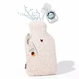 kontor28 - kuschelige TEDDY Wärmflasche mit Bezug aus super weicher 100% Bio-Baumwolle, handgefertigt Made in Germany, auslaufsicher, geruchlos und schmerzlindernd für Kinder/Erwachsene - 2,0 Liter