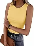 Cuptacc Tank Top Damen Gerippt Casual Oberteile Ärmellos Sommer Tops Y2k Slim Fit Rundhals Trägershirt Einfarbig Hellgelb M 38-40
