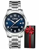 CIVO Uhren Herren Edelstahl Silber: Armbanduhr Herren Analog Wasserdicht - Herrenuhr mit Datum Leuchtend Klassische Business Quarzuhr Blau Zifferblatt Geschenke für Männer